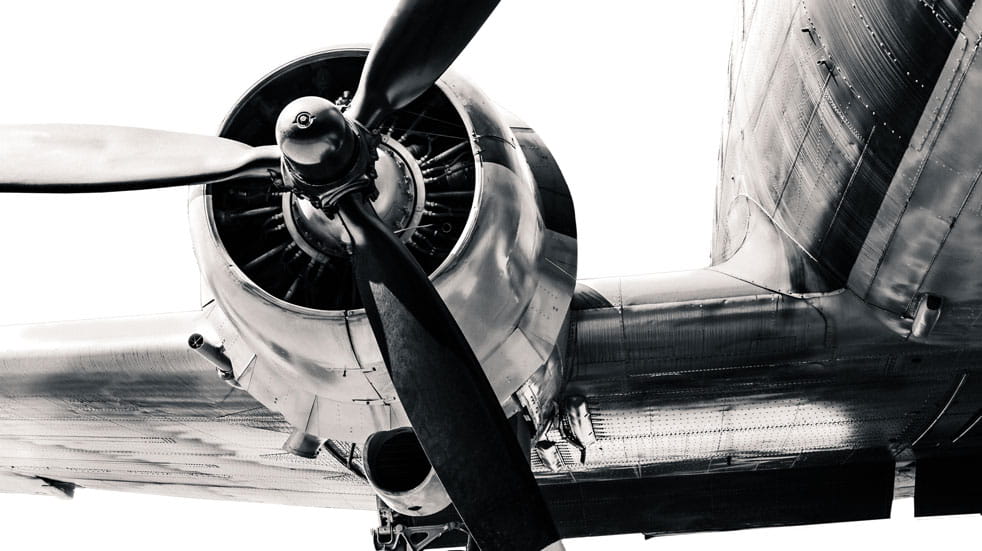 A plane propellor in black and white